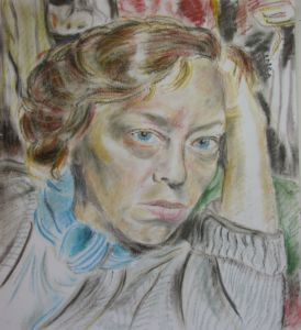 Autoportrait boudeur, Pastel gras, 41 x 51 cm