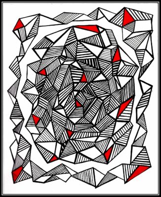 Composition ruban rouge, Encre, 26 x 32 cm