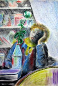 Fatigue, rose blanche, Pastel gras, 44 x 53 cm