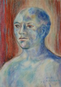 L'homme bleu, Pastel gras, 43 x 53 cm