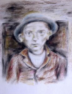 Le garçon au chapeau bleu, Pastel gras, 43 x 53 cm